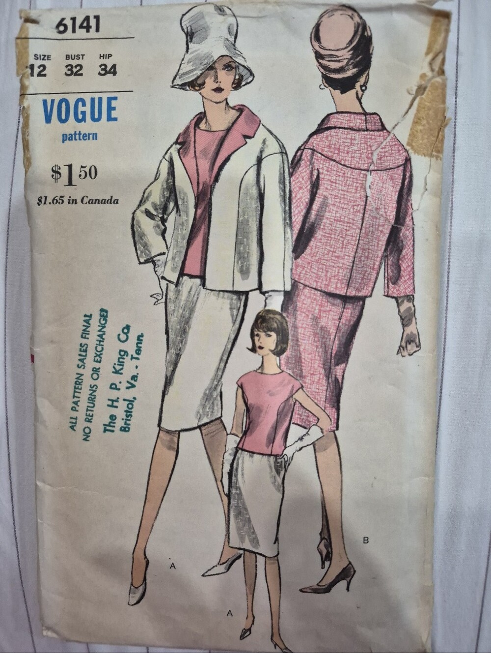 Vintage 60's Vogue Sewing Pattern Two Piece Tailored Jacket & Skirt Size 12